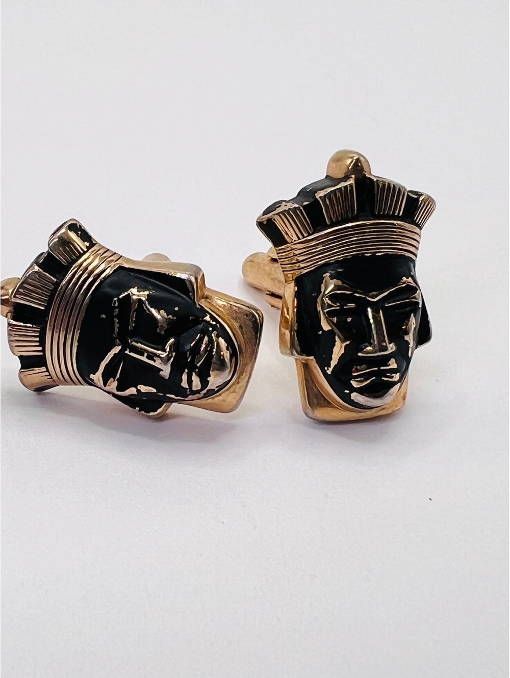 Vintage Egyptian Revival Pharaoh Cufflinks Black Gold Tone King Tut MCM